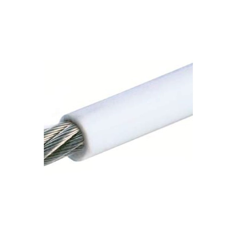 Câble souple 7 torons / 7 fils - gainé PVC blanc anti UV en inox